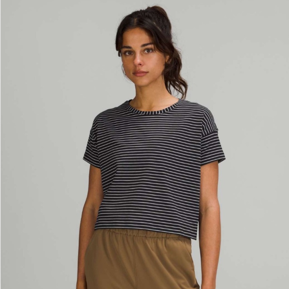 lululemon athletica Black and White Striped Short Sleeve Tee